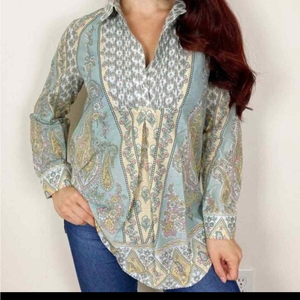 Soft Surroundings Floral Paisley Tunic - Blue and Cream